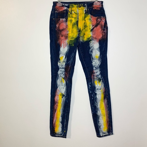 Redfox High Rise Destroyed Painted Skinny Jeans 13 - Picture 4 of 13